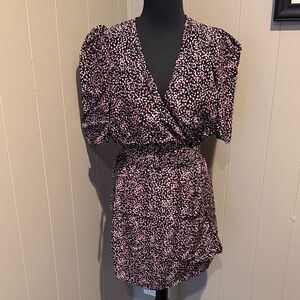 B35 The Kooples Women’s 2 Black and Pink Midi Blouson Wrap Dress with Belt